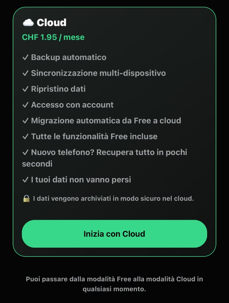 DeadFinance Cloud plan screen in the app
