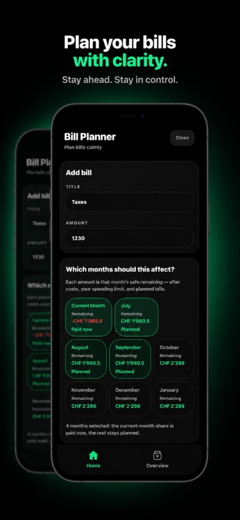 DeadFinance Bill Planner with multi-month tax planning