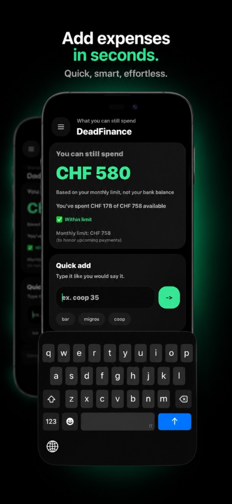 DeadFinance Quick add with keyboard and Migros Coop tags